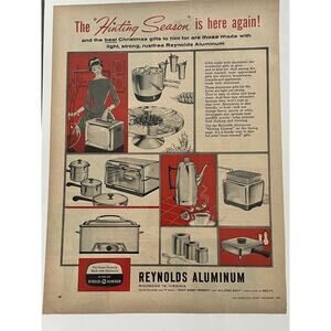 Vtg 1958 Reynolds Aluminum Kitchen Appliance Print Ad Red Retro MCM Mid Century